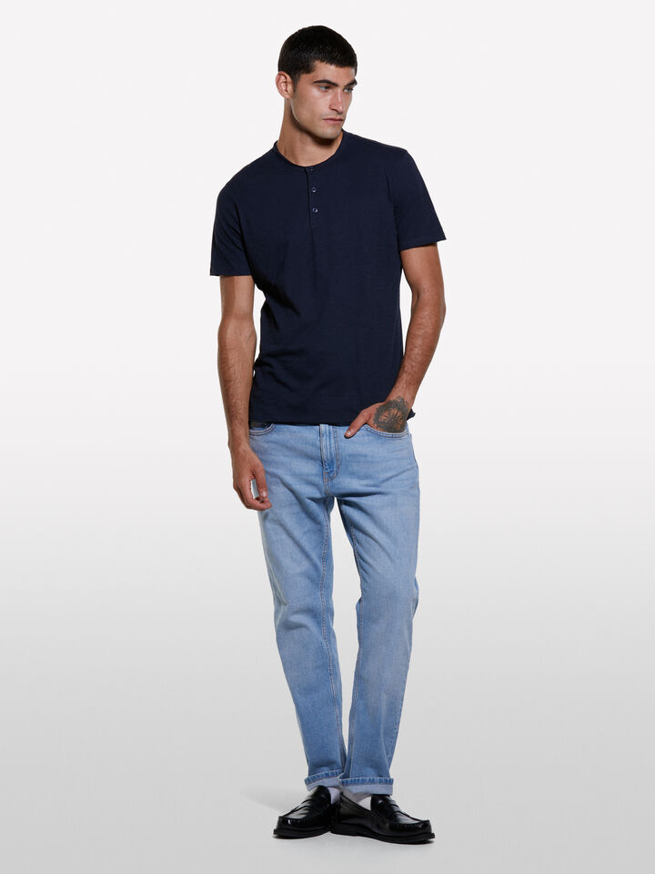 Dark blue Henley t-shirt - men's short sleeve t-shirts - Dark Blue | Sisley image number 1